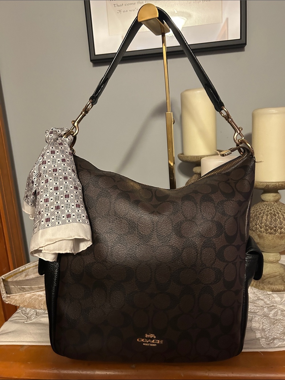 Coach 2020 Pennie Brown and Black Signature Hobo Shoulder Bag in GUC